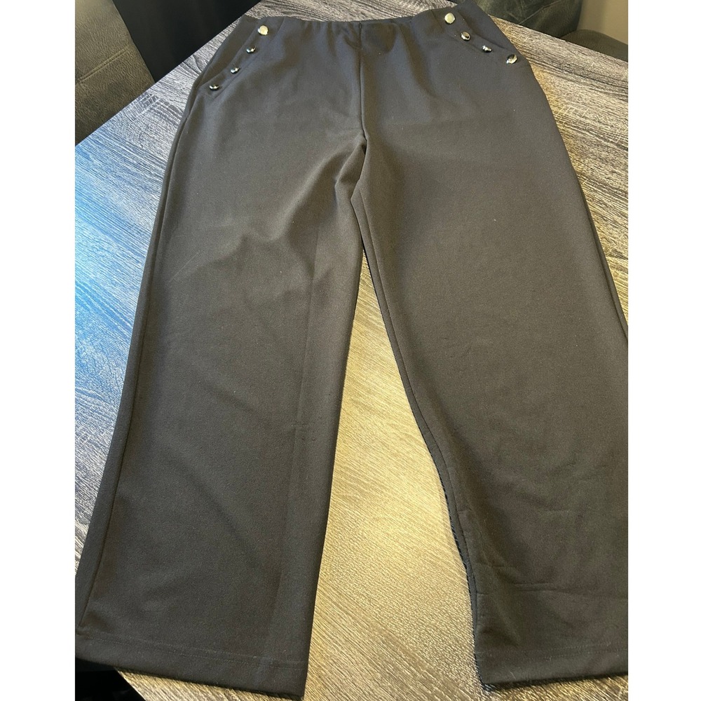 Figleaffashion Black Wide Leg Pants with Button Pocket Detail